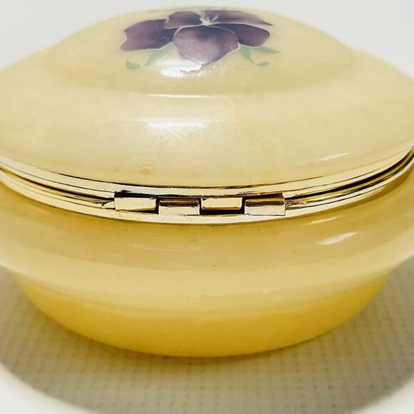 Vintage Italian Alabaster Trinket Box Stone & Brass For Jewelry Made in Italy - Picture 6 of 8